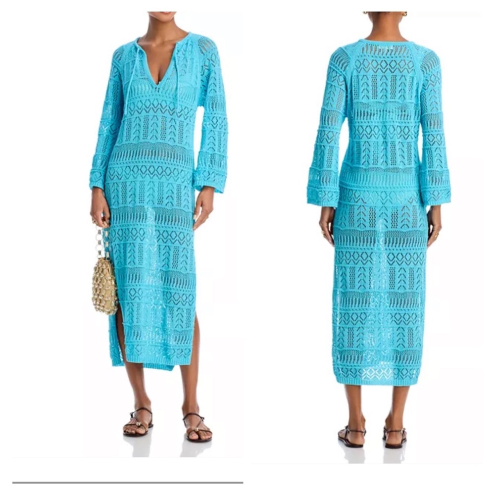 Elan Bright Turquoise Crochet Maxi Cover-Up NWT IN BAG